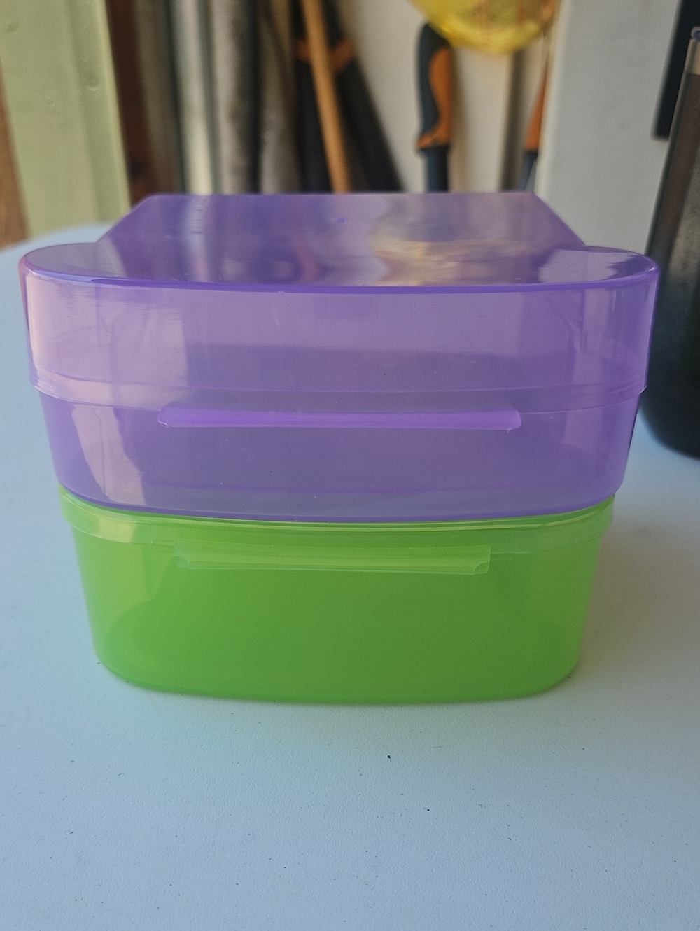 Purple and Green Stackable Plastic Storage Boxes